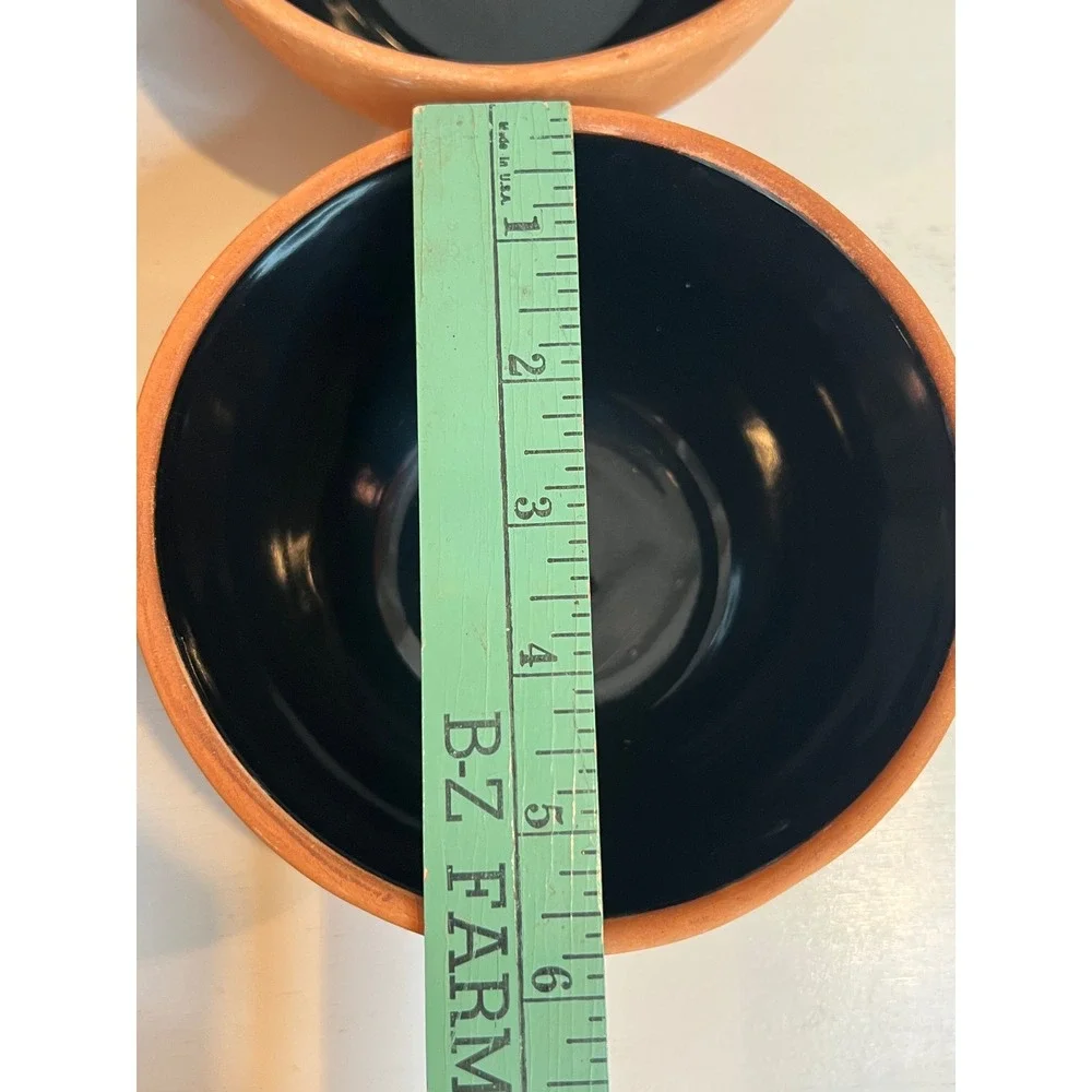 Set of 4 Romertopf Terra Rosa Reco Terracotta Bowls Black Glazed Interior Mexico
